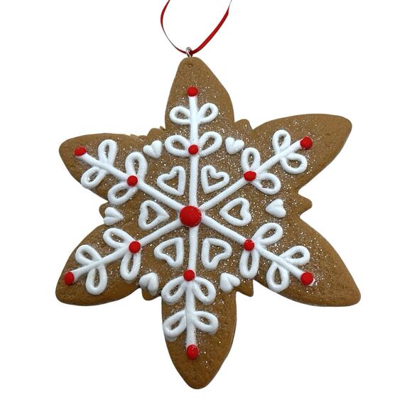 3 Red White Icing Gingerbread Snowflake Cookie Christmas Ornaments Baker - Picture 5 of 6